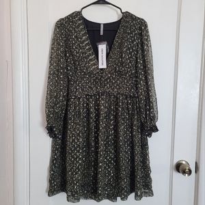 NWT URBAN OUTFITTERS Babydoll Metallic Pattern Long Sleeve Dress